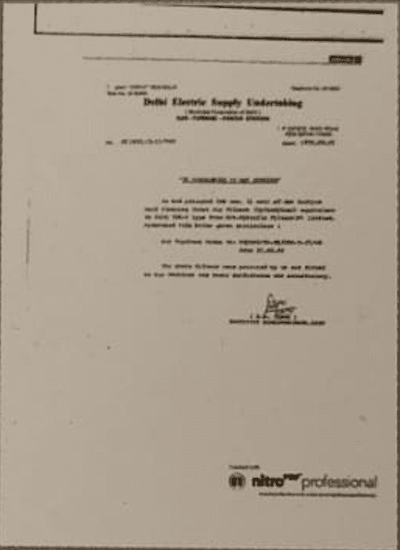 From Delhi Electric Supply Undertaking (DESU)